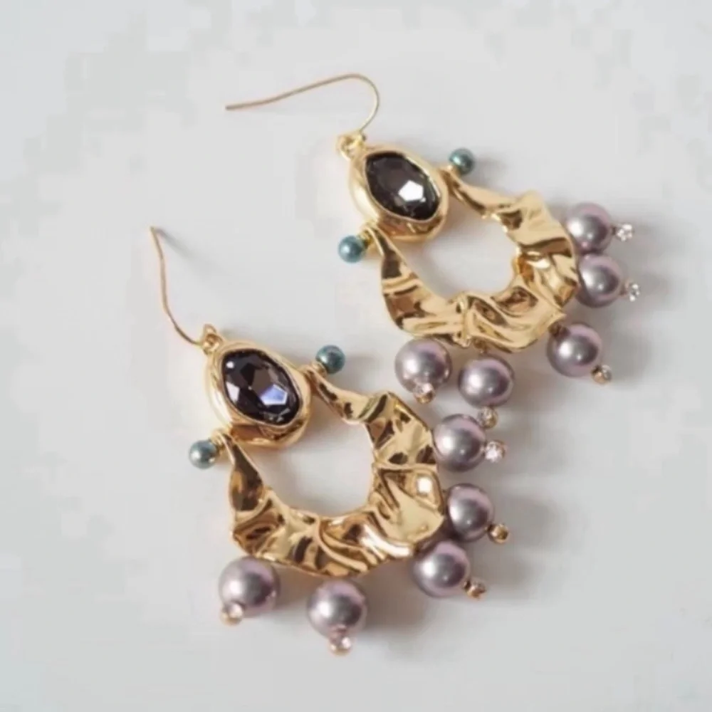 ALEXIS BITTAR • New Pearl Studded Crumpled Swinging Byzantine Drop Earrings - Picture 9 of 16